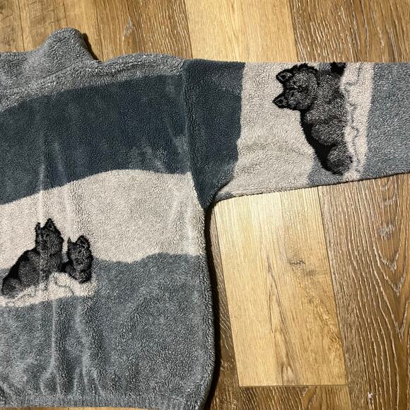 VTG 90s Black Mountain Wolf Fleece Jacket L Gray Wolves Nature AOP  USA Outdoor - Picture 4 of 9